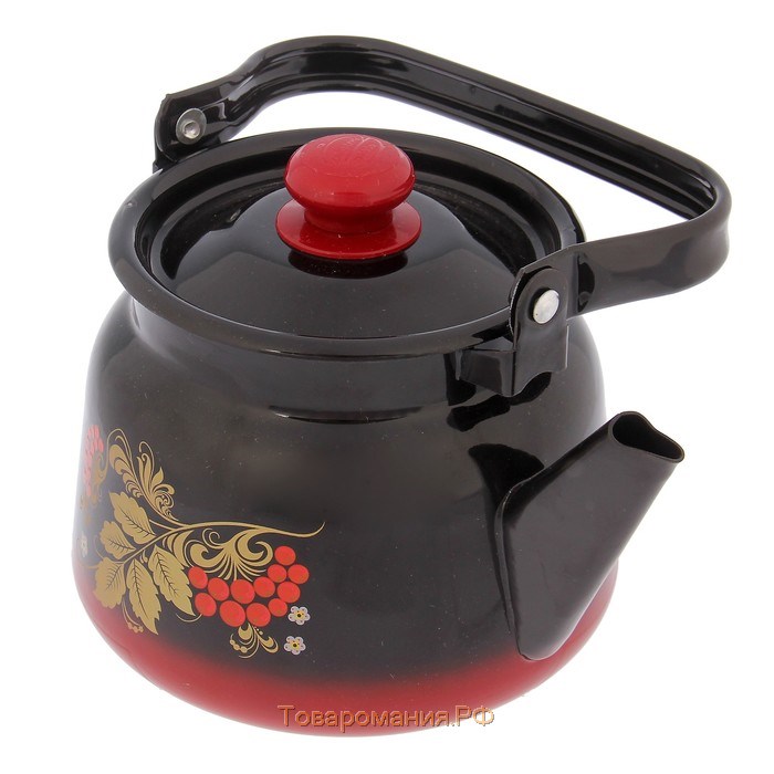 Чайник «Рябина», 2,3 л, эмалированная крышка, индукция, цвет красно-чёрный, деколь МИКС