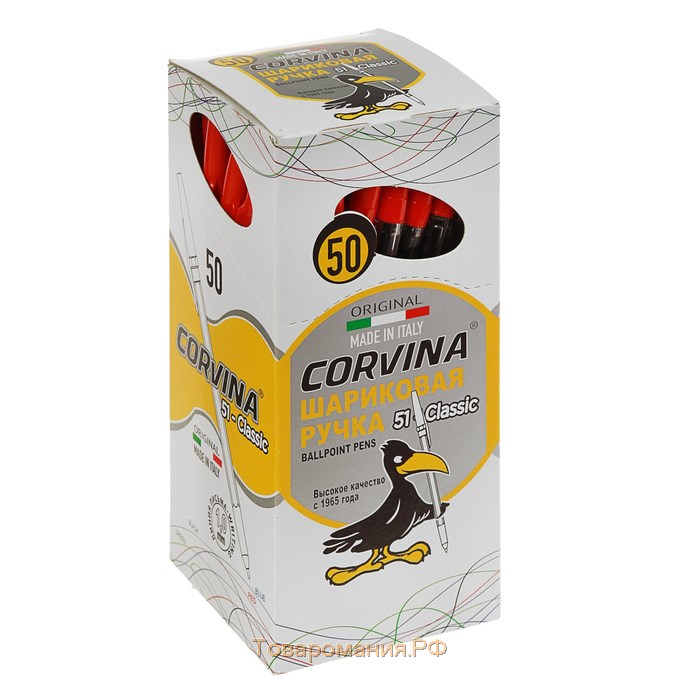 Ручка шариковая Carioca Corvina 51, прозрачный корпус, узел 1.0 мм, чернила красные