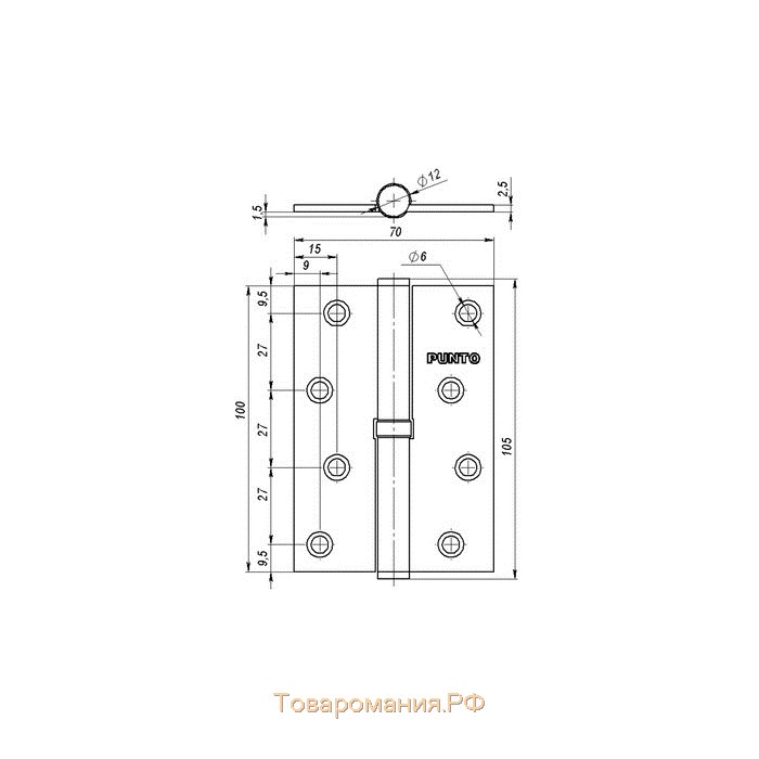 Петля съемная Punto 113/HD-4 AC, левая, цвет медь