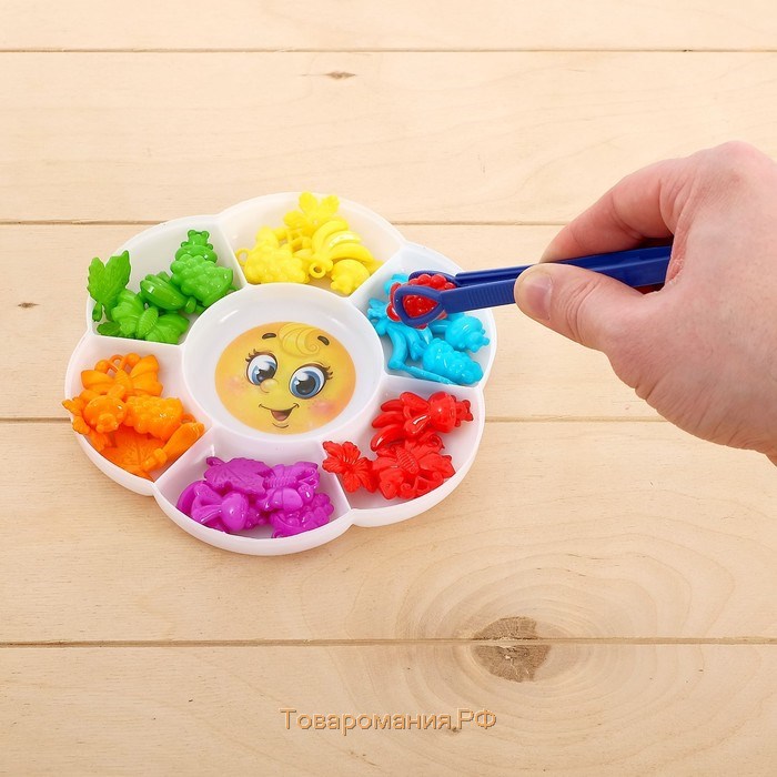 Сортер «Ромашка»с пинцетом, разноцветные фигурки, по методике Монтессори