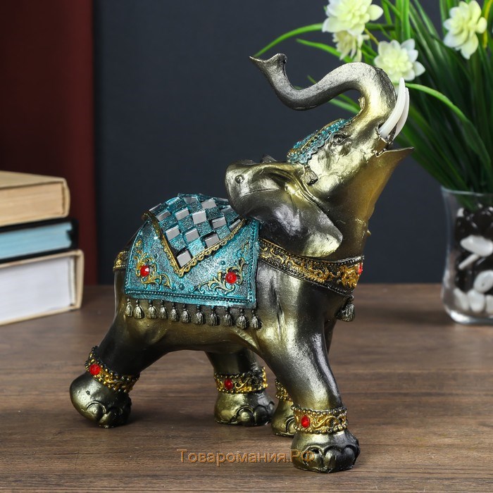 Сувенир полистоун "Слон в синей попоне с кистями и зеркалами" 20х10х18,5 см