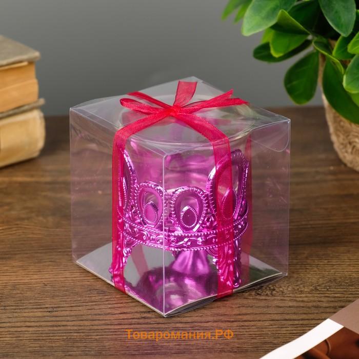 Подсвечник пластик, стекло на 1 свечу "Капельки" розовый 7х6х6 см