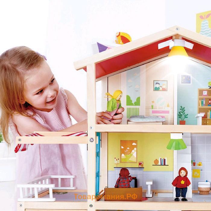 Домик кукольный Hape «Семейный особняк», трёхэтажный, со светом, с куклами и мебелью