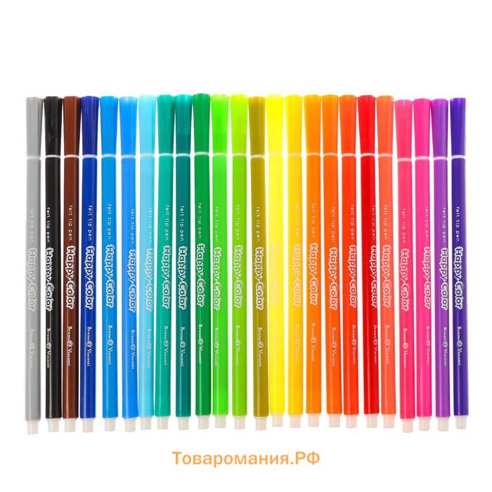 Фломастеры 24 цвета HappyColor, на водной основе, в пластиковом пенале, МИКС