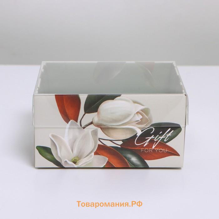 Коробка кондитерская с PVC-крышкой, упаковка, «Цветы», 12 х 6 х 11,5 см