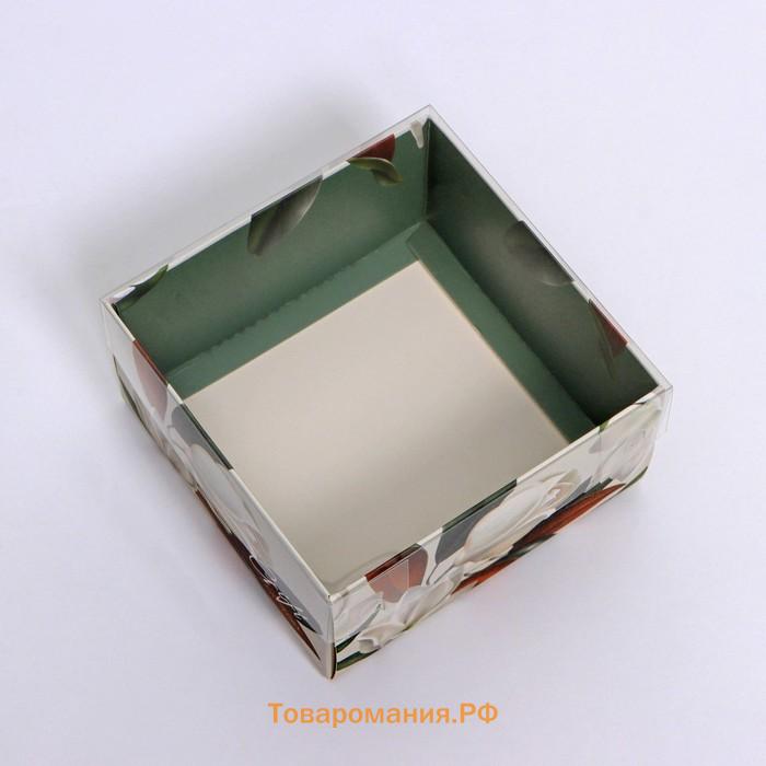 Коробка кондитерская с PVC-крышкой, упаковка, «Цветы», 12 х 6 х 11,5 см