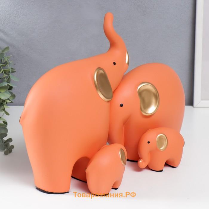 Сувенир керамика "Четыре слона" оранж набор 4 шт 7,5х9,5 17х21 27х22,5 см