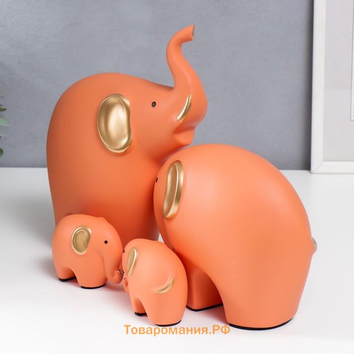 Сувенир керамика "Четыре слона" оранж набор 4 шт 7,5х9,5 17х21 27х22,5 см