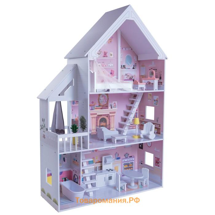 Домик кукольный Paremo деревянный «Стейси Авеню», трёхэтажный, с мебелью