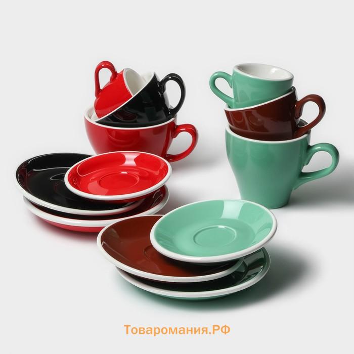 Кофейная пара фарфоровая Magistro Coffee time, 2 предмета: чашка 180 мл, блюдце d=14,5 см, цвет бирюзовый