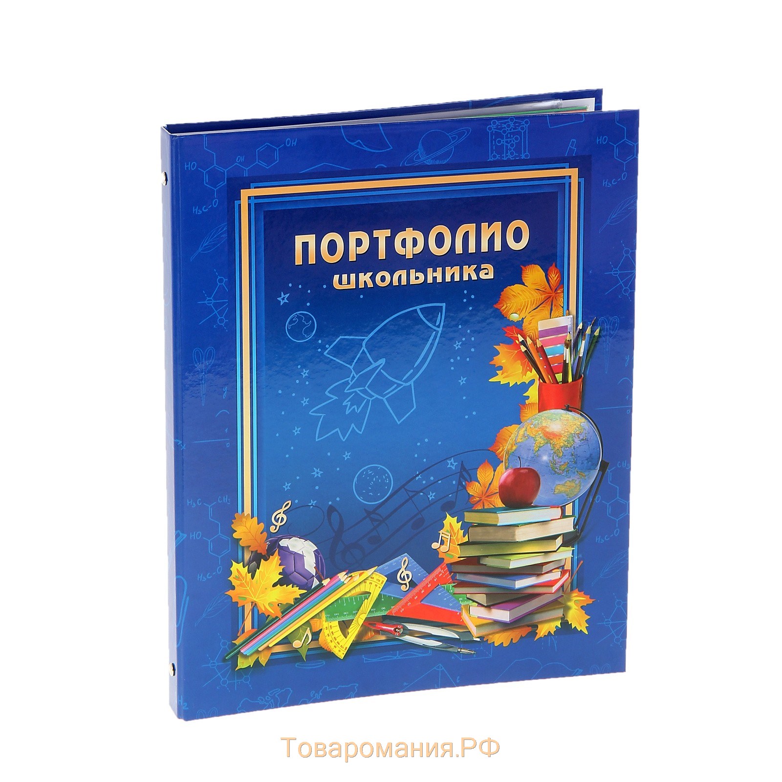 Портфолио школьника А4 на кольцах, 20 файлов, 10 вкладышей, глянцевая ламинация, 4 вида МИКС