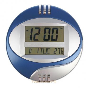 Часы электронные настенные, настольные, с будильником, 26 х 26 см, 2 АА, синие