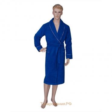 Халат мужской, шалька+кант, размер 54, цвет синий, махра