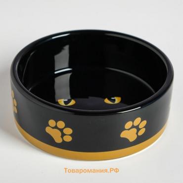 Миска керамическая "Черный кот" 300 мл  12,5 х 4,5 см, черная