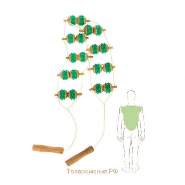 Массажёр-лента для спины, 9 звеньев, деревянный, с шипами, 84 × 7,5 × 3 см, цвет МИКС