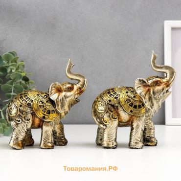 Сувенир полистоун "Слон с рисунками на попоне"  набор 2шт.  14,5х13х5,7 см