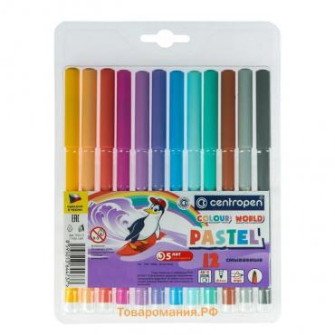 Фломастеры 12 цветов Centropen 7550 TP Colour World Pastel 2.0 мм, пастельные, блистер, европодвес