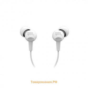 Наушники JBL C100si, вакуумные, микрофон, проводные, 1.2м, белые