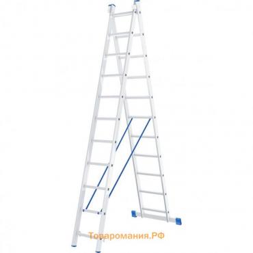 Лестница "Сибртех" 97911, алюминиевая, двухсекционная, 2 х 11 ступеней