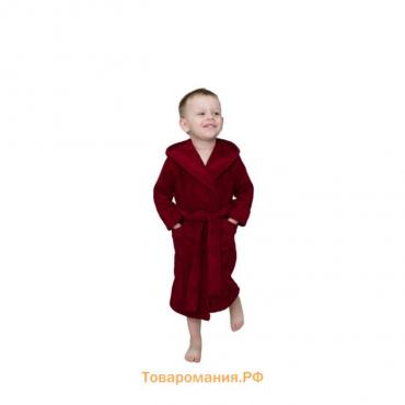 Халат детский махровый с капюшоном, размер 30, цвет бордовый